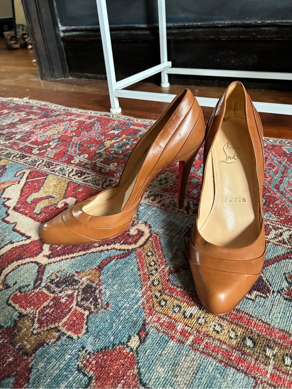 Christian Louboutin Cognac Leather Pointed-Toe Stiletto Pumps